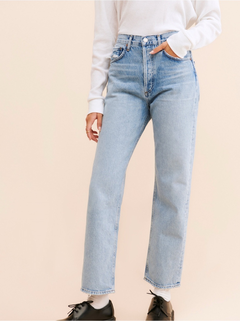 Agolde 90s Pinch Waist Women’s Straight-Leg High Wasted Jeans in Light Blue